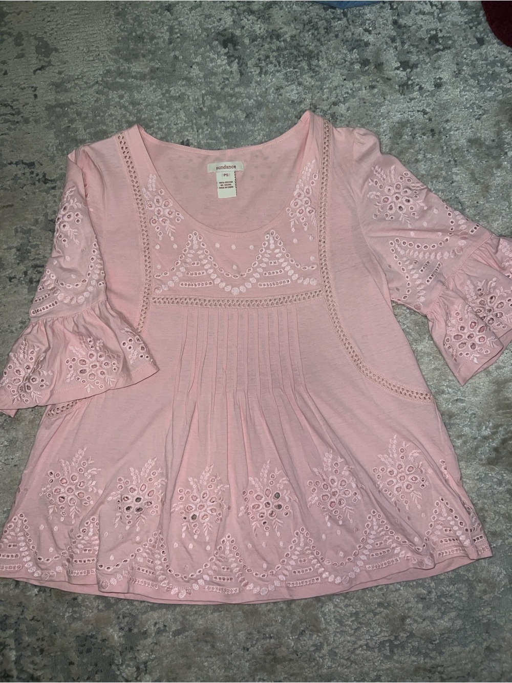 Sundance Pink Embroidered Eyelet Scoop Neck Top
